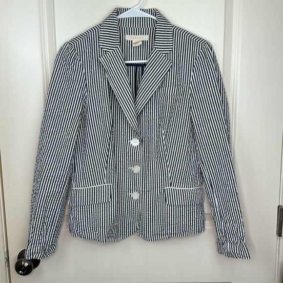 Sandro Seersucker Navy White Cotton Blazer M - Picture 5 of 17